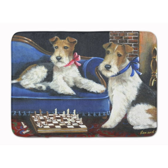 Carolines Treasures PPP3261RUG Fox Terrier Checkmates Bath Mat Machine Washable Anti-fatigue Memory Foam Kitchen Rug