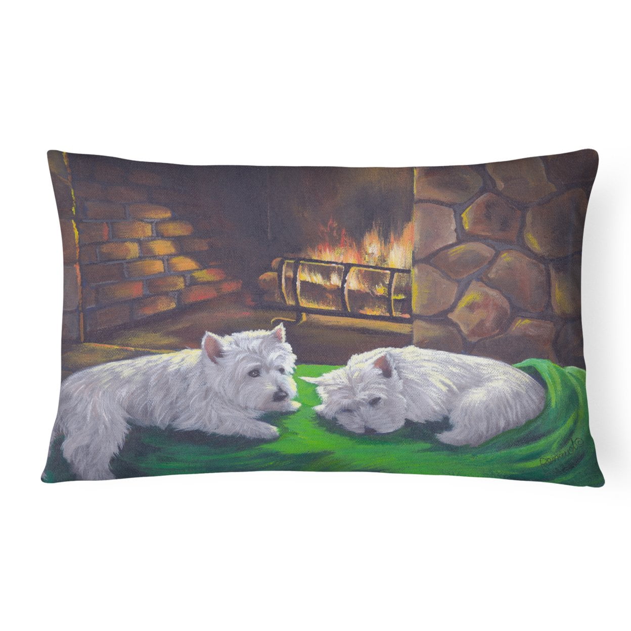 Carolines Treasures PPP3276PW1216 Westie A Winters Night Canvas Fabric Decorative Pillow 12H x16W multicolor