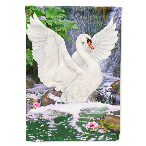 Carolines Treasures PRS4001CHF Swan Bathing at Waterfall Flag Canvas House Size  Large multicolor