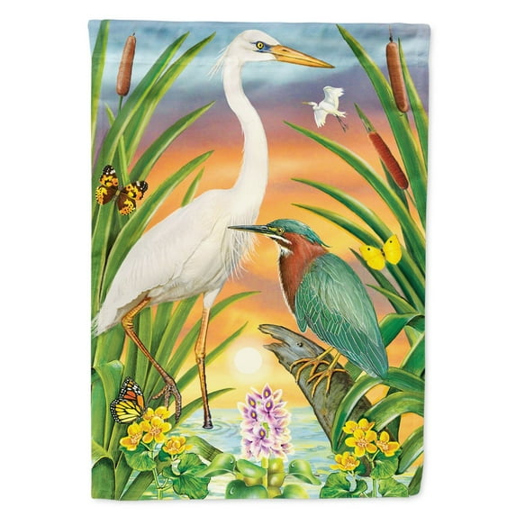 Carolines Treasures PRS4014GF Green And White Herons Flag Garden Size Small multicolor