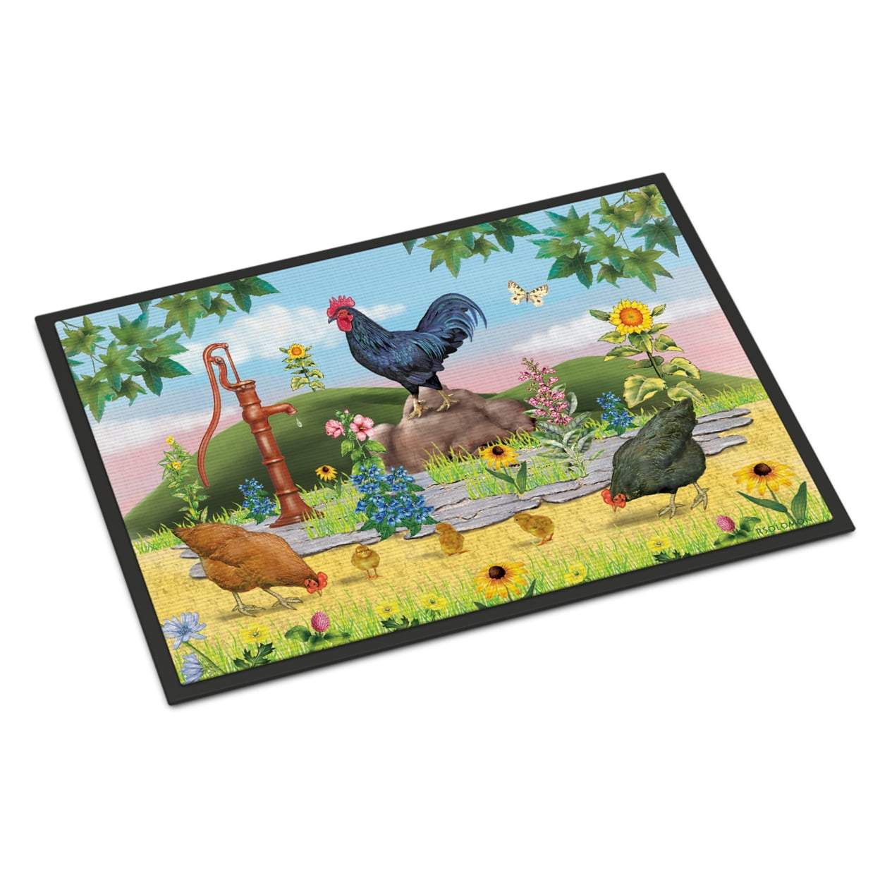 Carolines Treasures PRS4039MAT Rooster And Water Pump Door Mat Indoor Rug or Outdoor Welcome Mat 18x27 Doormat 27"L x