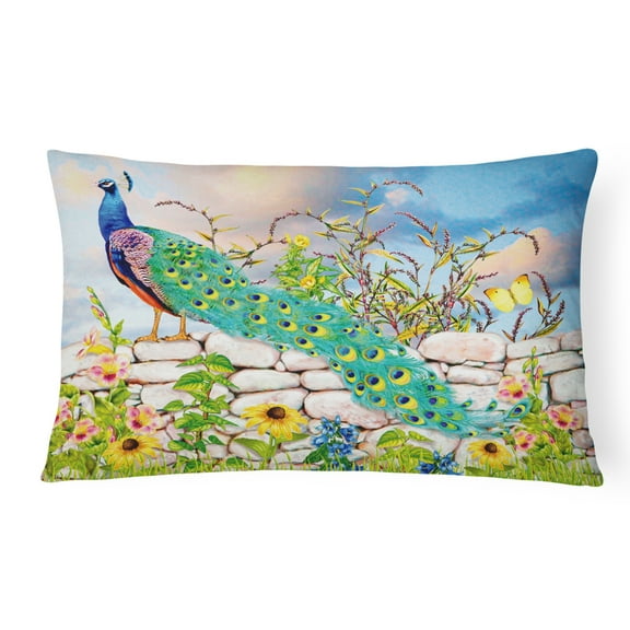 Carolines Treasures PRS4040PW1216 Proud Peacock Canvas Fabric Decorative Pillow 12H x16W multicolor