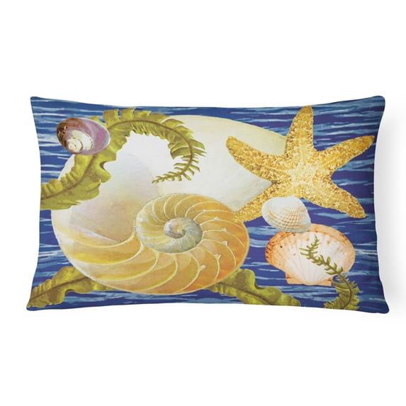 Carolines Treasures PRS4056PW1216 Cut Nautilus And Starfish Canvas Fabric Decorative Pillow 12H x16W multicolor