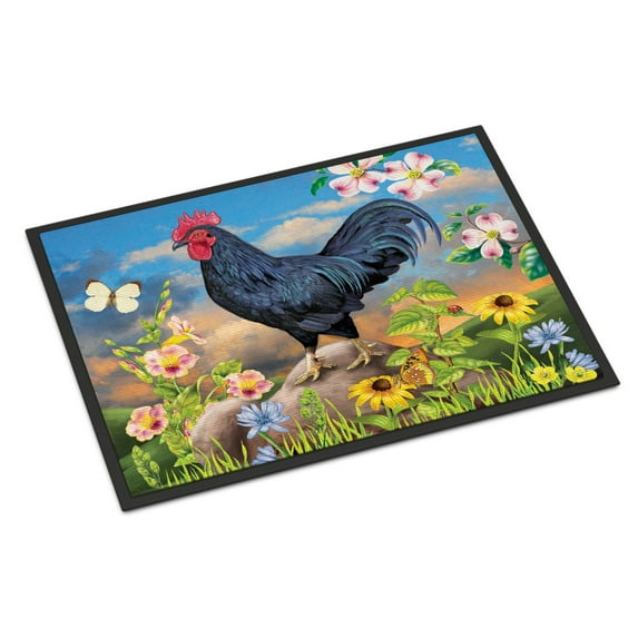Carolines Treasures PRS4060MAT Black Rooster Door Mat Indoor Rug or Outdoor Welcome Mat 18x27 Doormat 27"L x 18"W
