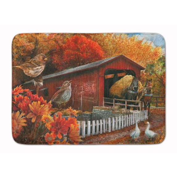 Carolines Treasures PTW2004RUG Fall Covered Bridge Machine Washable Memory Foam Mat 19 X 27" multicolor