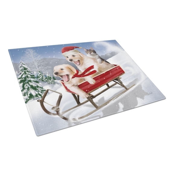 Carolines Treasures PTW2015LCB Dogs And Kitten In Sled Need For Speed Glass Cutting Board- Large