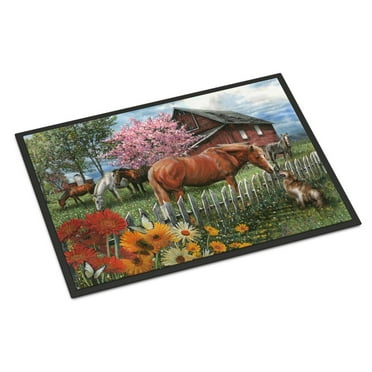 Carolines Treasures PTW2020MAT Horses Chatting with The Neighbors Door Mat Indoor Rug or Outdoor Welcome Mat 18x27