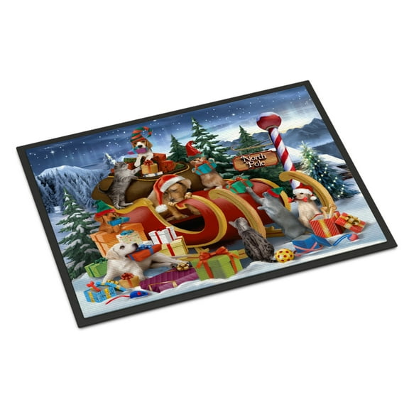 Carolines Treasures PTW2024MAT Animals Opening Christmas Presents Door Mat Indoor Rug or Outdoor Welcome Mat 18x27