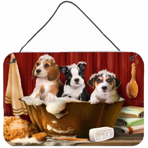 Carolines Treasures PTW2047DS812 Beagle Boston Terrier and Jack Russel in the Tub Wall or Door Hanging Prints 8x12