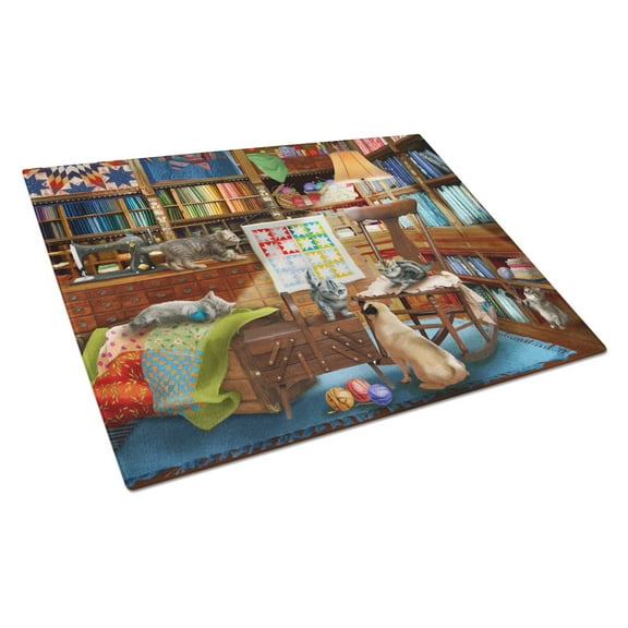 Carolines Treasures PTW2063LCB Trouble in The Quilt Room Glass Cutting Board Large, 12H x 16W, multicolor