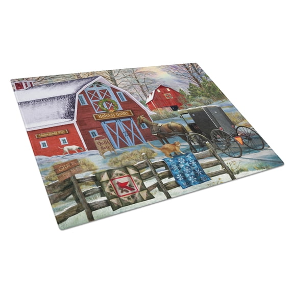 Carolines Treasures PTW2064LCB Christmas Holiday Quilt Shop Barn Glass Cutting Board Large, 12H x 16W, multicolor