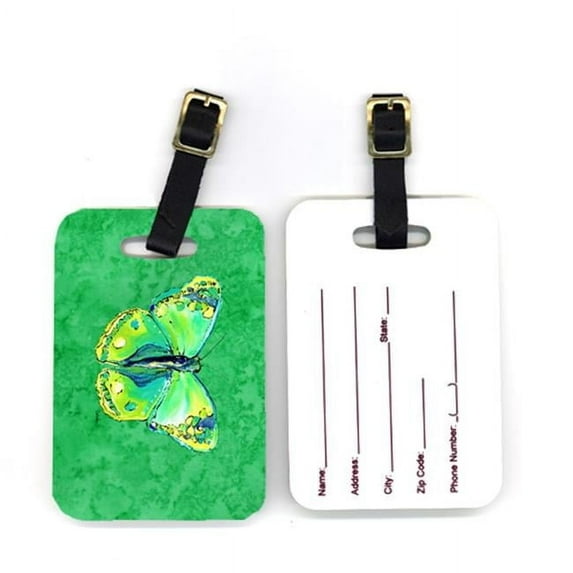 Carolines Treasures Pair of Butterfly Green on Green Luggage Tag