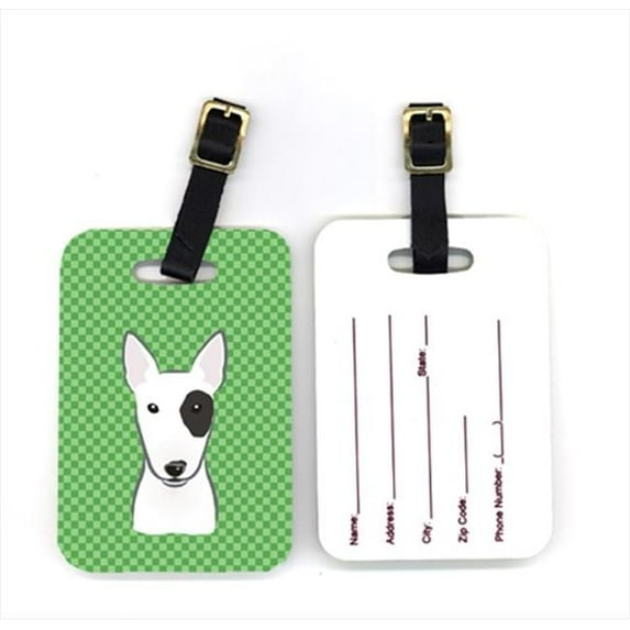 Carolines Treasures Pair of Green Checkered Bull Terrier Luggage Tags - Green - 2.75 x 0.15 x 4 in.