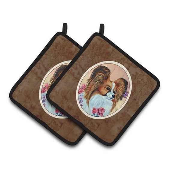 Carolines Treasures  Papillon Rose Pair of Pot Holders 7.5 x 3 x 7.5 in.
