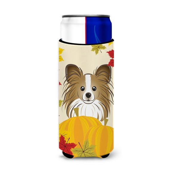Carolines Treasures Papillon Thanksgiving Michelob Ultra beverage Insulator for slim cans Slim Can multicolor