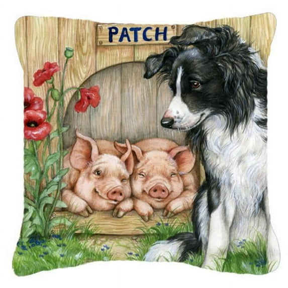 Carolines Treasures Patch the Border Collie & Piglet Friends Canvas Decorative Pillow