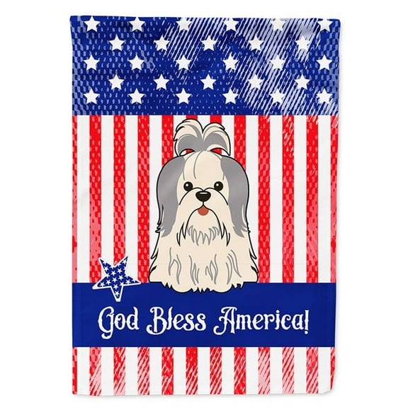 Carolines Treasures BB3080CHF Patriotic USA Shih Tzu Silver White Flag Canvas House Size