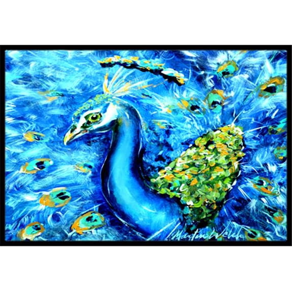 Carolines Treasures  Peacock Straight Up In Blue Indoor Or Outdoor Mat