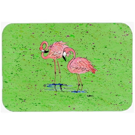 Carolines Treasures Pink Flamingos on Green Speckle Glass Cutting Board - 15 x 12 in.