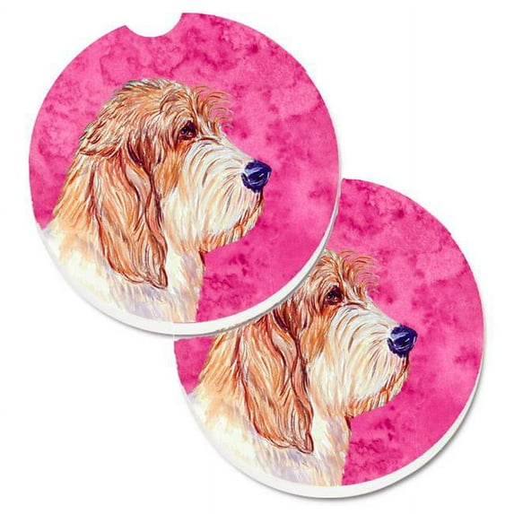 Carolines Treasures Pink Petit Basset Griffon Vendeen PBGV Set of 2 Cup Holder Car Coaster - Pink
