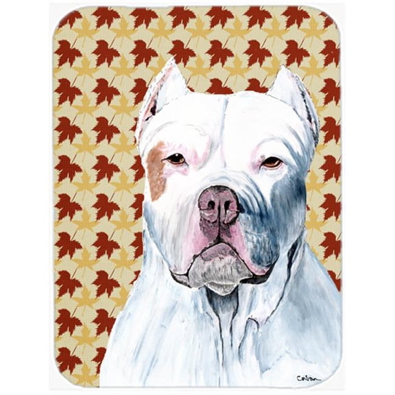 Carolines Treasures  Pit Bull Fall Leaves Portrait Glass Cutting Board- Large