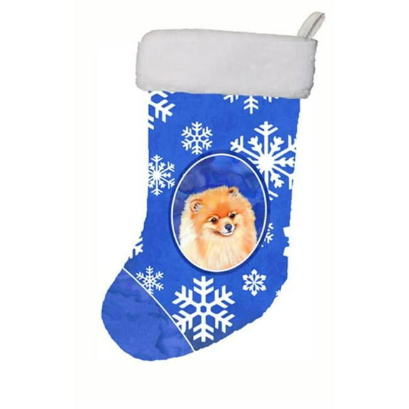 Carolines Treasures Pomeranian Winter Snowflakes Snowflakes Holiday Christmas Stocking 11 x 18 in.