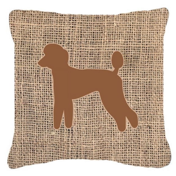 Carolines Treasures  Poodle Burlap and Brown Decorative Fabric Pillow - 14 x 14 in.