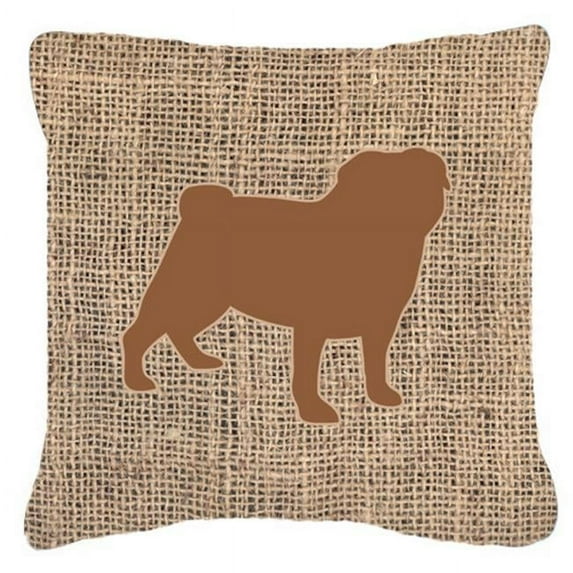 Carolines Treasures BB1112-BL-BN-PW1818 Pug Burlap and Brown Indoor & Outdoor Decorative Fabric Pillow - 18 x 18 in.