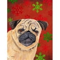 thumbnail image 1 of Carolines Treasures  Pug Red and Green Snowflakes Holiday Christmas House Size Canvas Flag - 28 x 40 in., 1 of 1