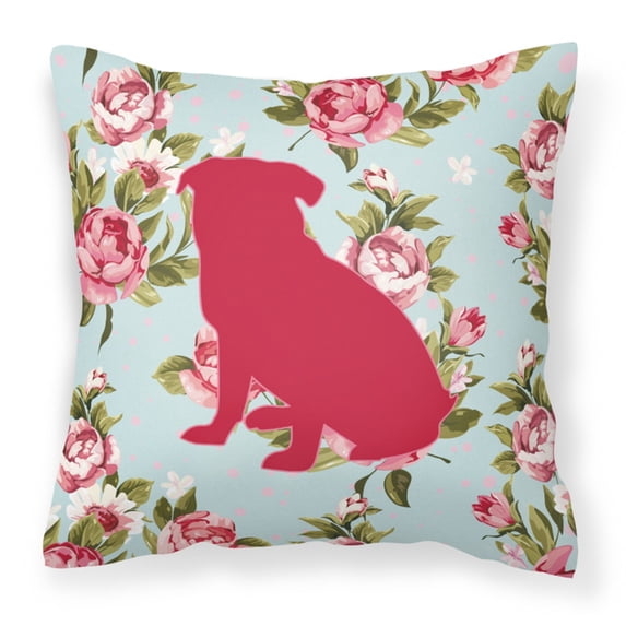 Pug Shabby Chic Blue Roses BB1084 Fabric Decorative Pillow