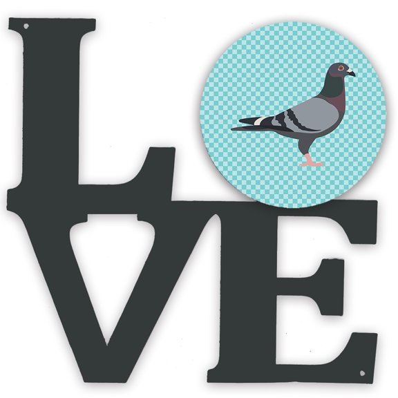 Carolines Treasures Racing Pigeon Blue Check Metal Wall Artwork LOVE 12X12 multicolor