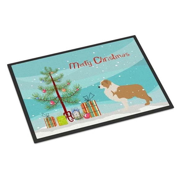 Carolines Treasures  Red Border Collie Merry Christmas Tree Indoor or Outdoor Mat 18x27