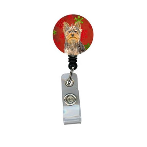 Carolines Treasures KJ1184BR Red Snowflakes Holiday Christmas Yorkie And Yorkshire Terrier Retractable Badge Reel