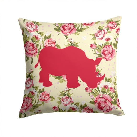 Carolines Treasures Rhinoceros Shabby Chic Yellow Roses Fabric Decorative Pillow 14Hx14W multicolor