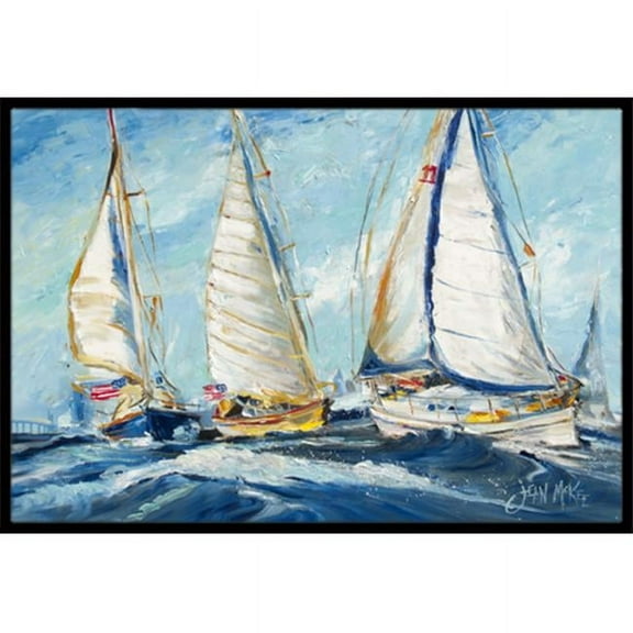 Carolines Treasures  Roll Me Over Sailboats Indoor & Outdoor Mat- 18 x 27 in.