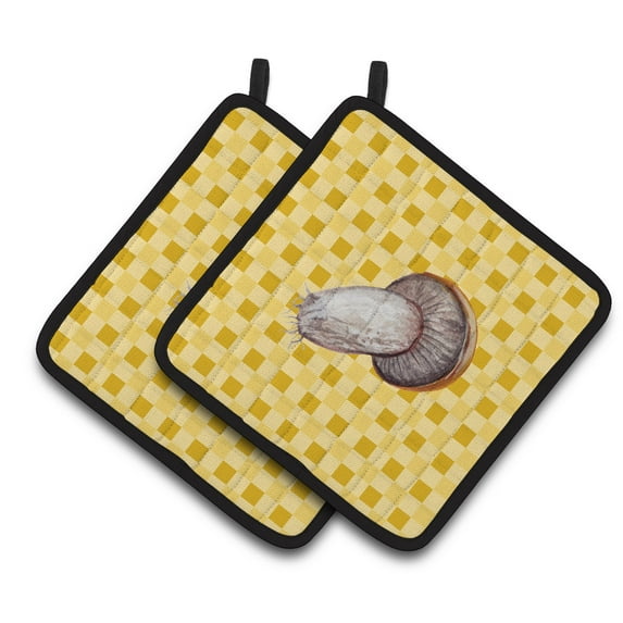 Carolines Treasures Rotkappe Mushroom on Basketweave Pair of Pot Holders 7.5HX7.5W multicolor