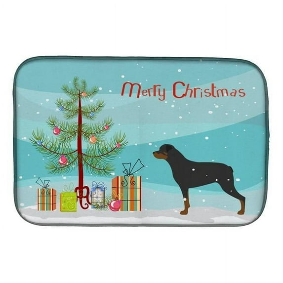Carolines Treasures Rottweiler Merry Christmas Tree Dish Drying Mat