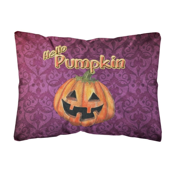 Carolines Treasures SB3017PW1216 Hello Pumpkin Halloween Canvas Fabric Decorative Pillow 12H x16W multicolor