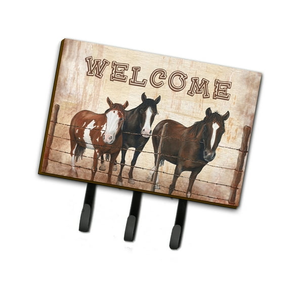 Carolines Treasures SB3059TH68 Welcome Mat with Horses Leash or Key Holder Triple multicolor