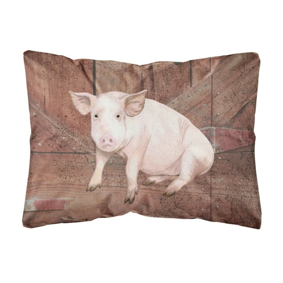 Carolines Treasures SB3072PW1216 Pig at the barn door   Canvas Fabric Decorative Pillow  12H x16W multicolor