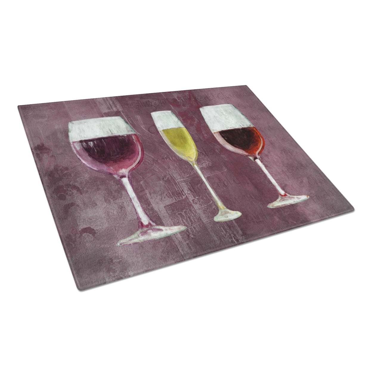 Purple Tempered Glass Rectangular Cutting Board with Wine Glasses