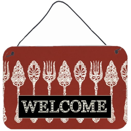Carolines Treasures SB3090DS812 Serving Spoons Welcome Aluminium Metal Wall or Door Hanging Prints  8x12 multicolor