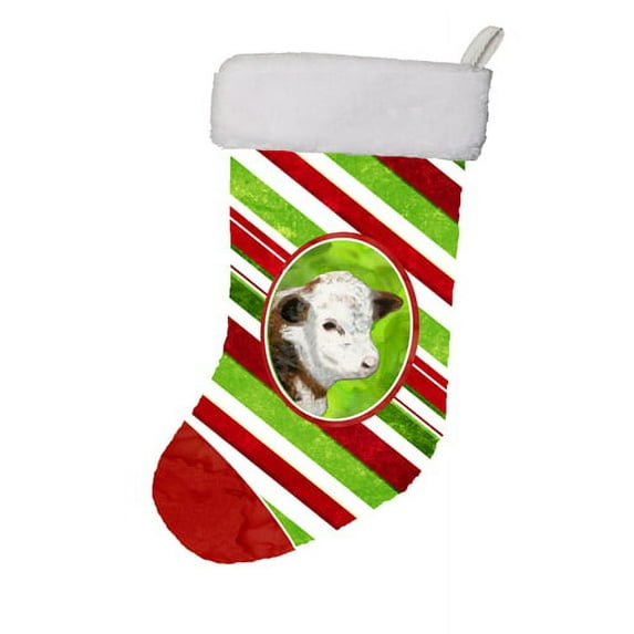 Carolines Treasures SB3133-CS 11 x 8 In. Baby Calf Candy Cane Holiday Christmas Stocking