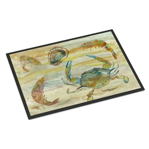 Carolines Treasures SC2026MAT Crab Shrimp Oyster Yellow Sky Doormat 18x27 27"L x 18"W multicolor
