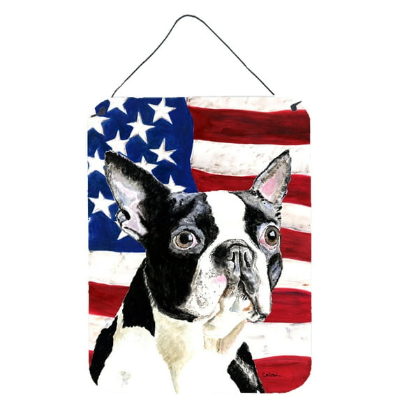 Carolines Treasures SC9001DS1216 USA American Flag with Boston Terrier Wall or Door Hanging Prints 12x16 multicolor
