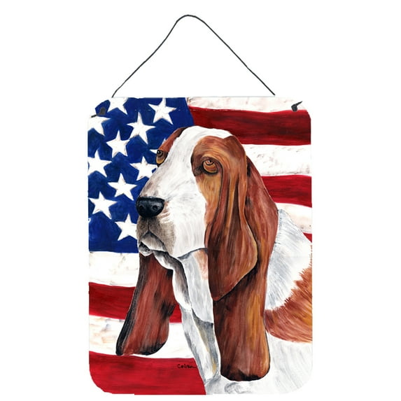 Carolines Treasures SC9004DS1216 USA American Flag with Basset Hound Wall or Door Hanging Prints 12x16 multicolor