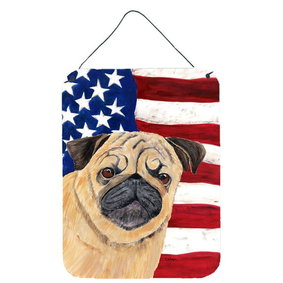 Carolines Treasures SC9006DS1216 USA American Flag with Pug Wall or Door Hanging Prints 12x16 multicolor