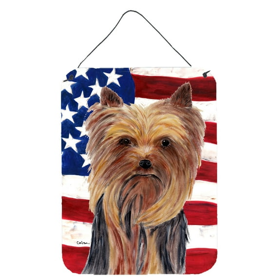 Carolines Treasures SC9013DS1216 USA American Flag with Yorkie Wall or Door Hanging Prints 12x16 multicolor