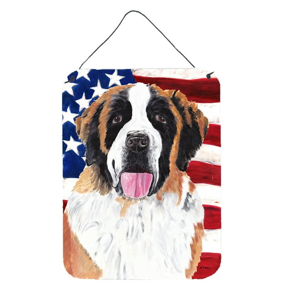 Carolines Treasures SC9027DS1216 USA American Flag with Saint Bernard Wall or Door Hanging Prints 12x16 multicolor