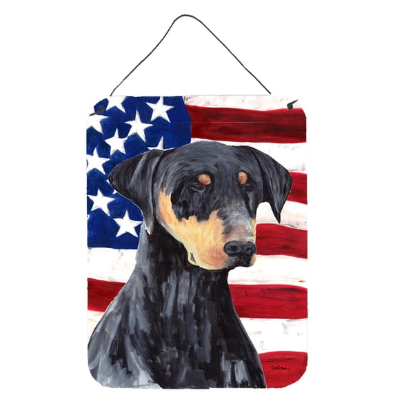 Carolines Treasures SC9030DS1216 USA American Flag with Doberman Wall or Door Hanging Prints 12x16 multicolor